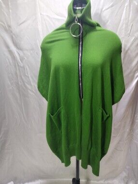 Pier Antonio Gaspari Womens Turtle Neck Poncho Scarf Pockets Green Wool OS Italy